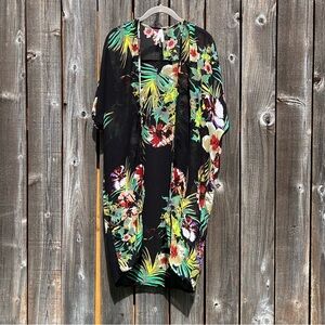 Live 4 Truth sheer black floral kimono duster top size small